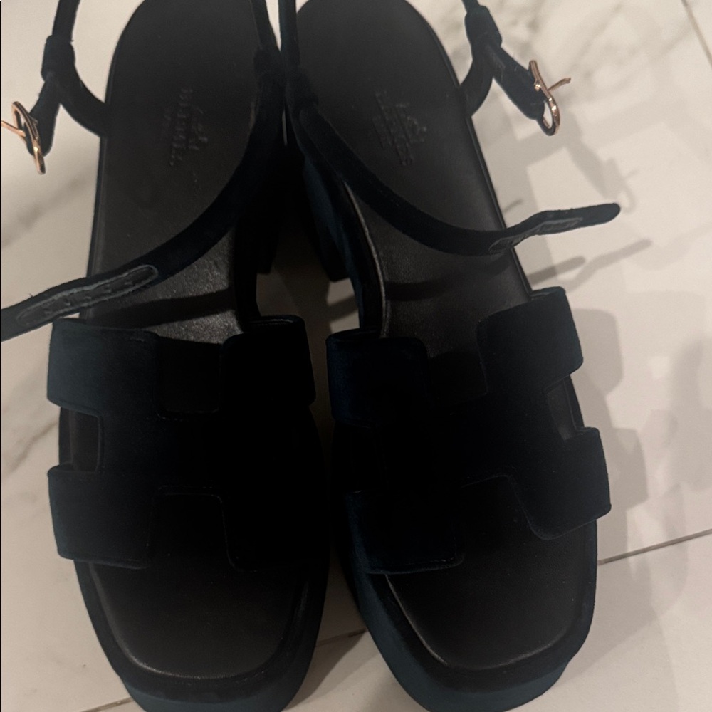 Hermes bottle green velvet Espadrille Sandals